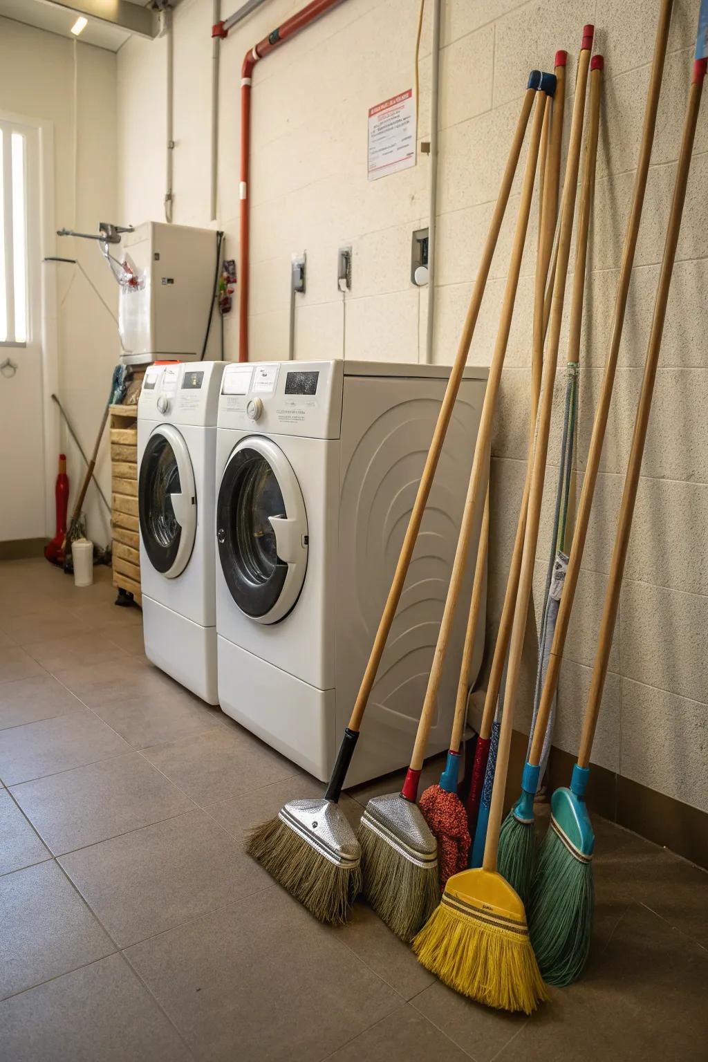 Seamlessly integrate broom storage into your laundry room.