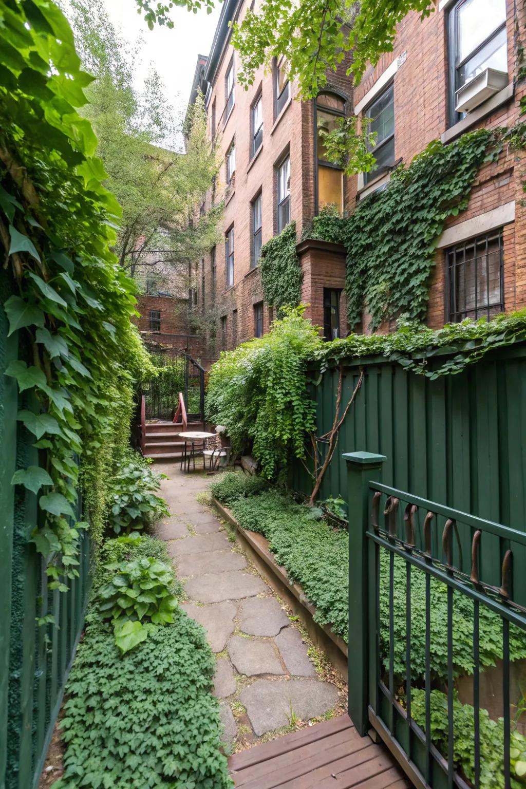 Green fences ensure privacy while enriching the backyard’s natural charm.