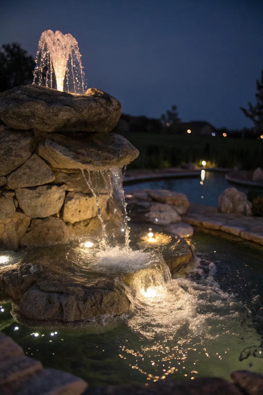 With lighting, this fountain becomes a stunning night attraction.