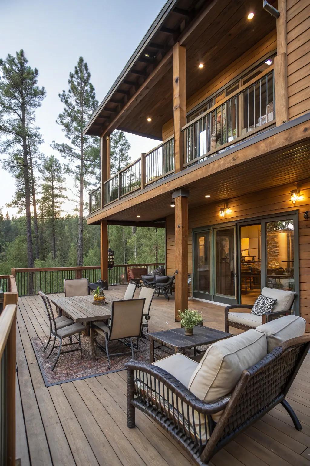 A stepped-level deck conceived for diverse outdoor pursuits.