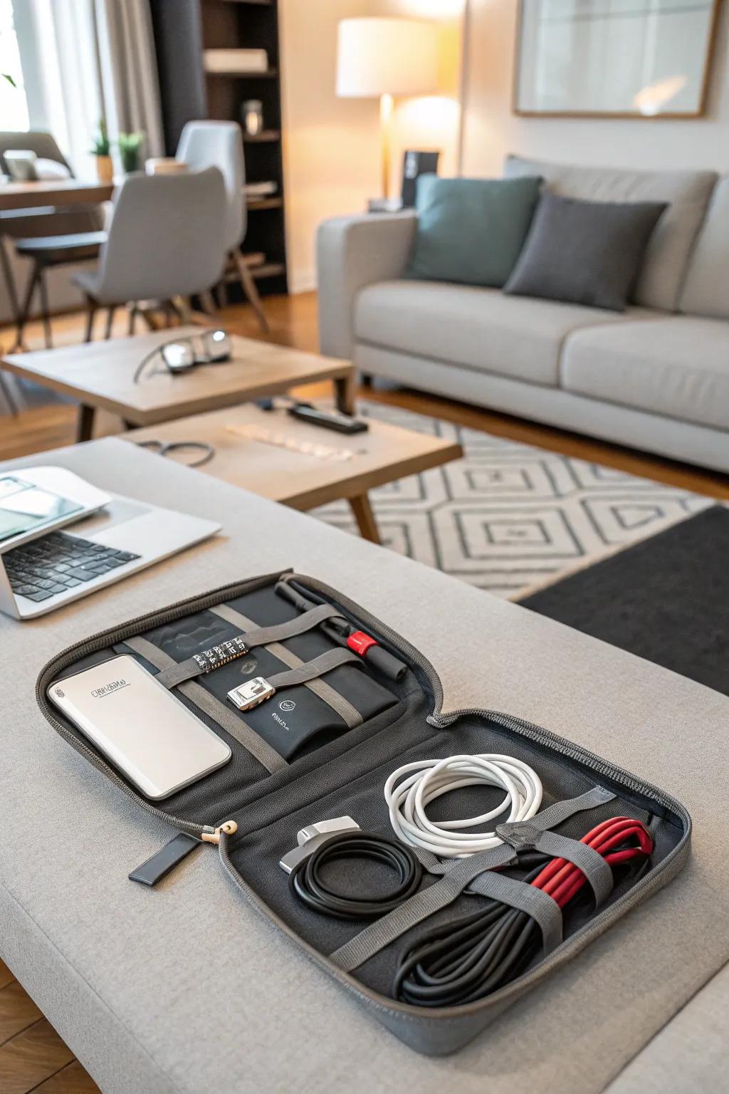 Adaptable cable arrangement featuring adjustable sections.