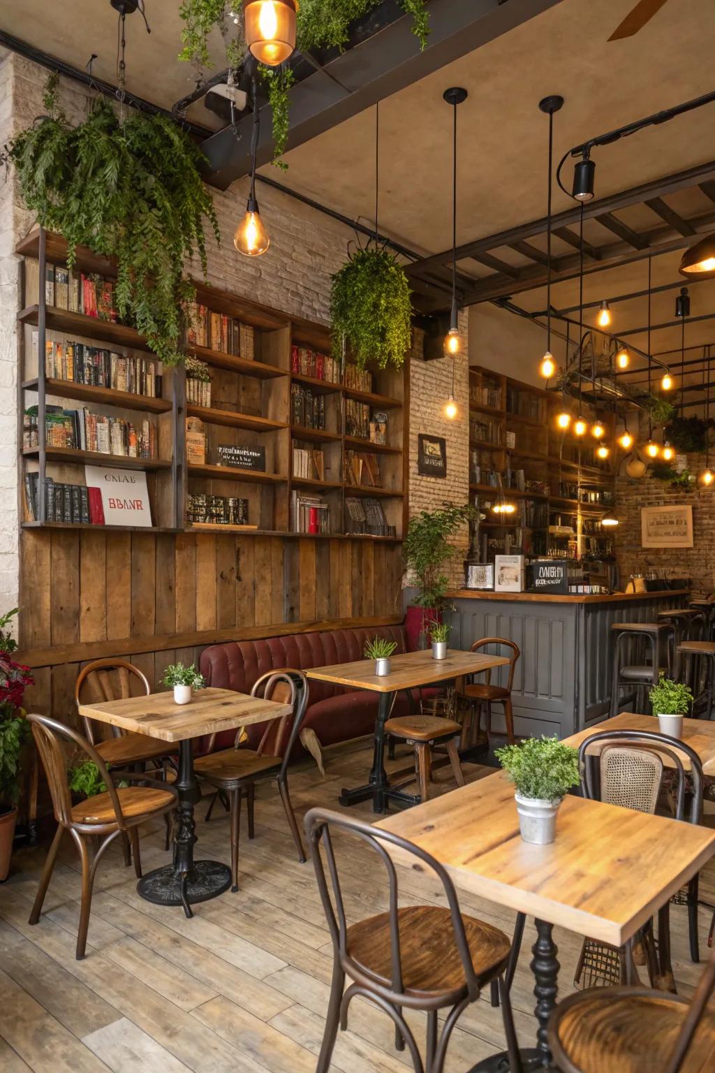 Rural aspects contribute an inviting, contemporary touch to your home cafe.