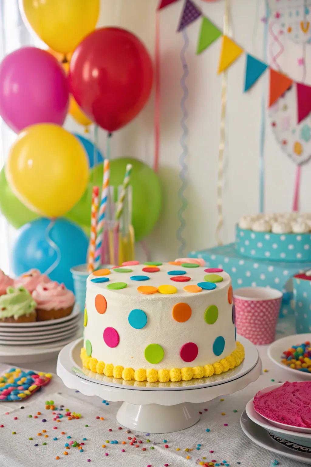 Playful buttercream round spots crafting a joyful cake design