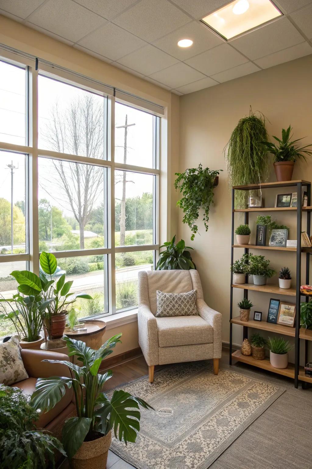 Foliage provides a breath of nature and liveliness.