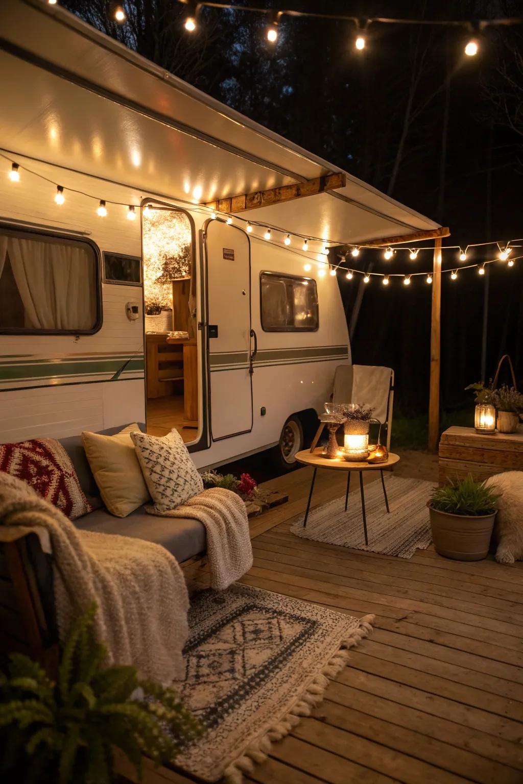 Twinkle lights crafting a magical setting on the porch.
