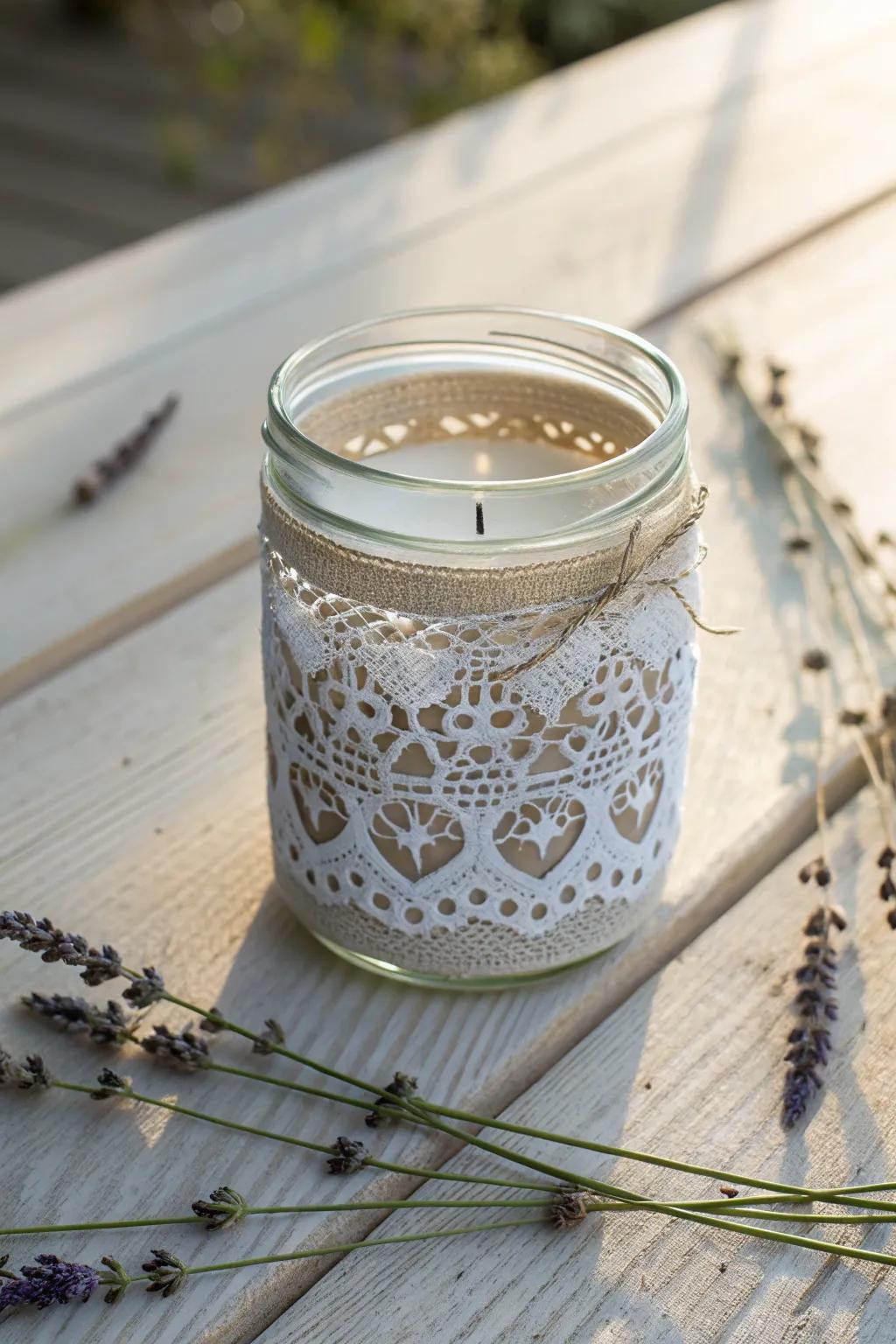 Morph your candle containers into vintage-inspired aesthetic artifacts through a sophisticated net overlay, allowing for a hint of elegance and affection.