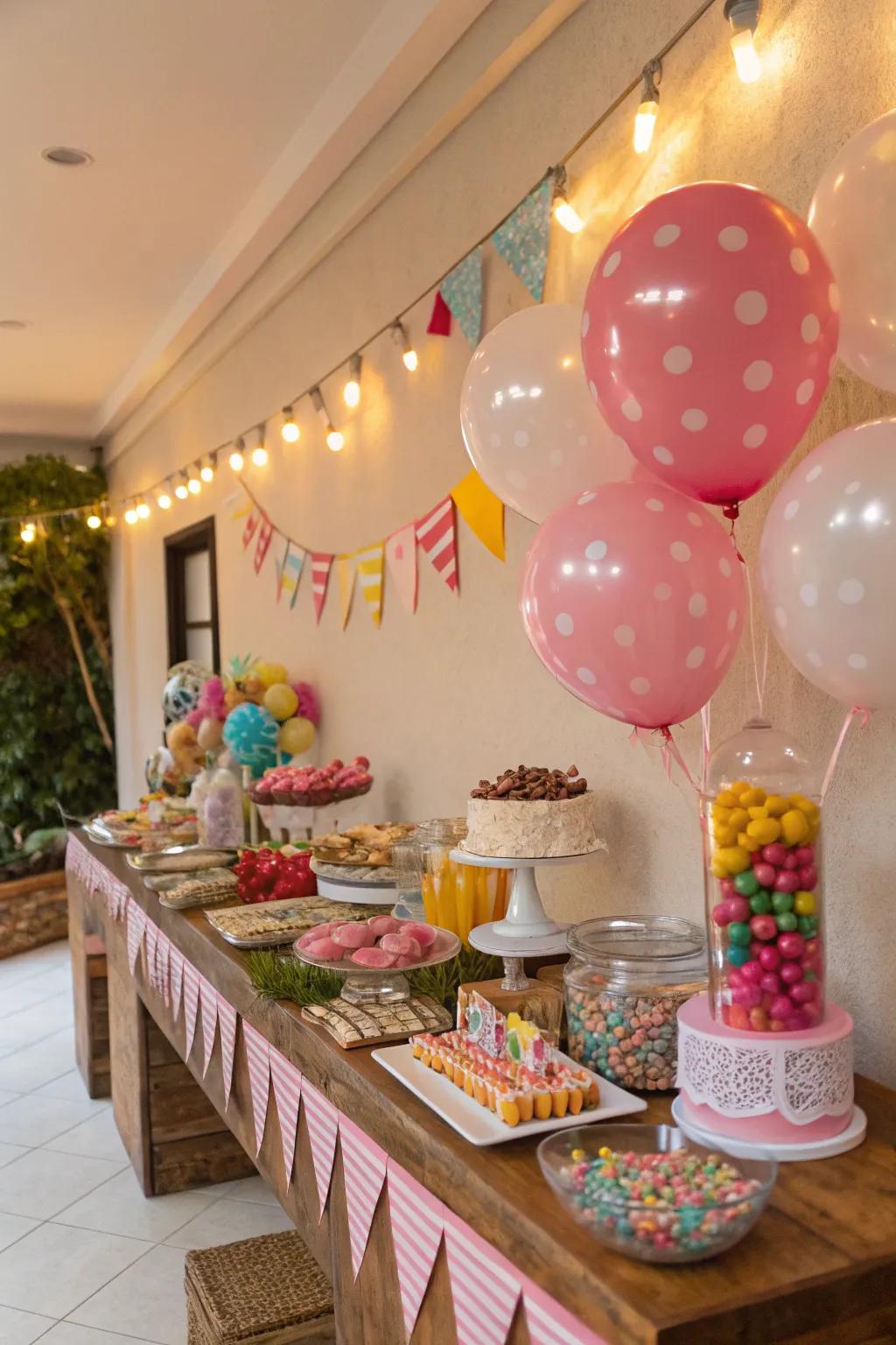 Streamers and inflatables that add flair to the candy table