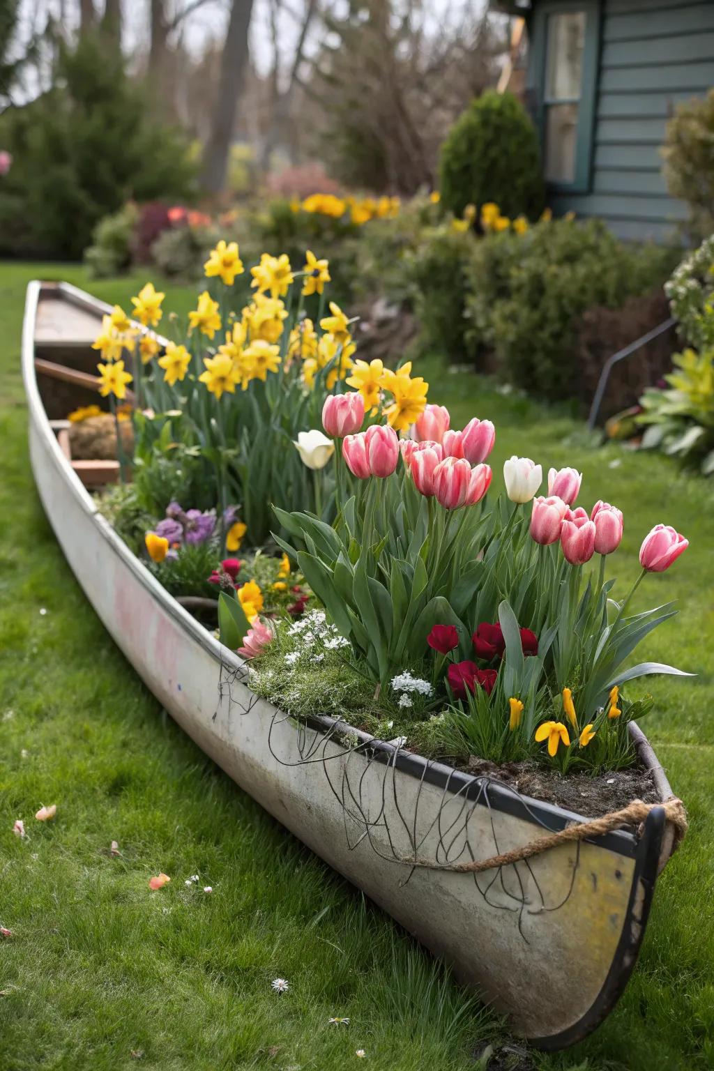 Celebrate each season with a boat planter brimming with seasonal flowers.