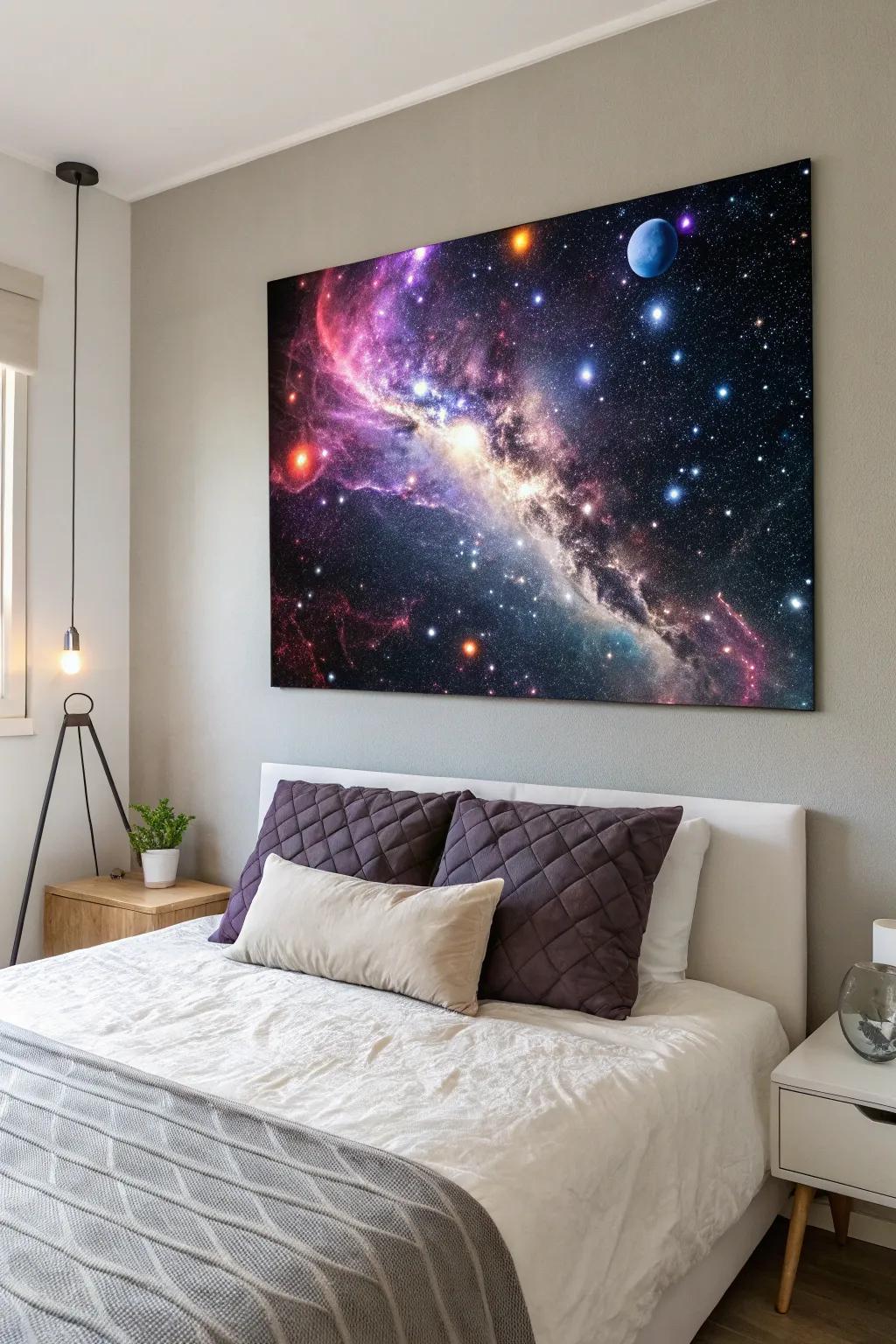 An astronomy-themed canvas embellishing a serene boudoir