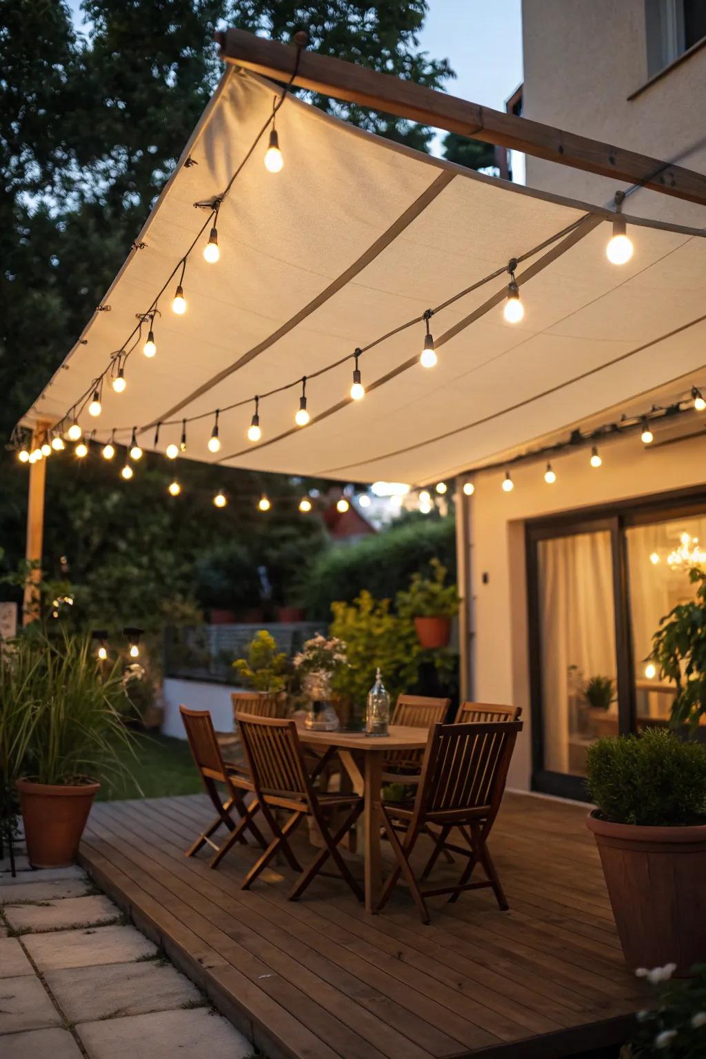 Built-in lights in canvas wraps create a peaceful atmosphere.