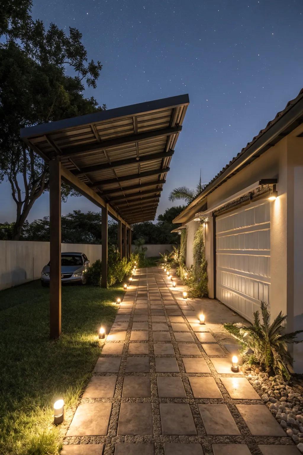 Eco-friendly solar lamps beautifully brighten your pathway.