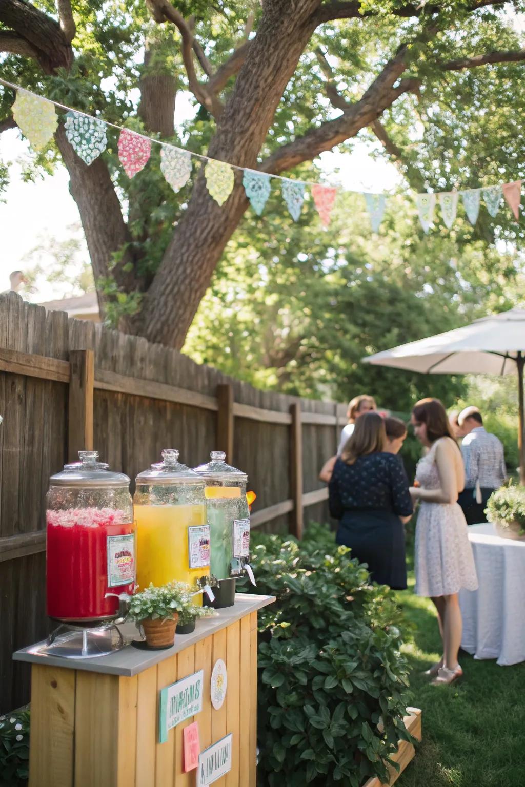 A self-serve drink station invites guests to refresh and mingle.