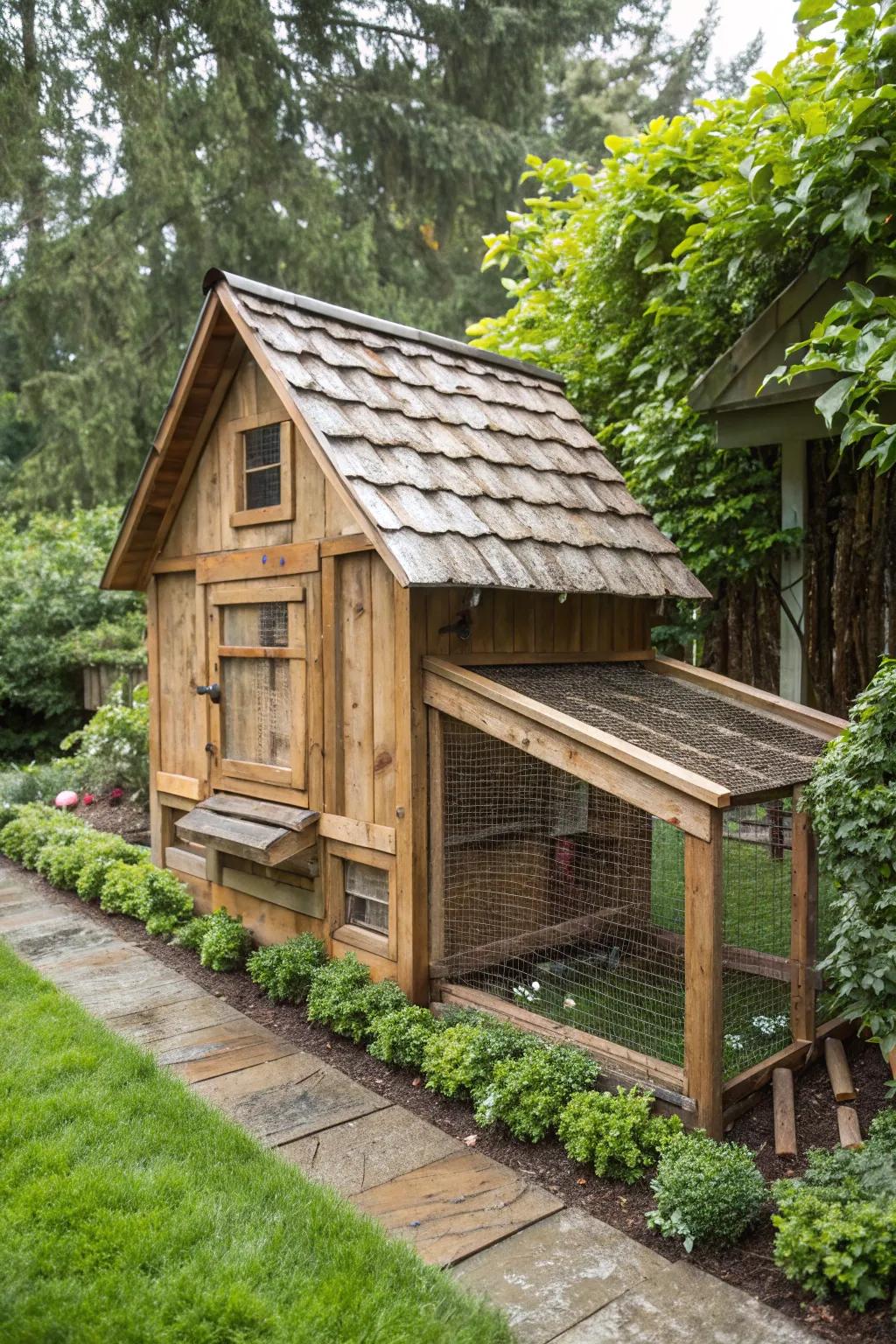 A cozy escape for your feathered friends: style meets function in the perfect chicken sanctuary.