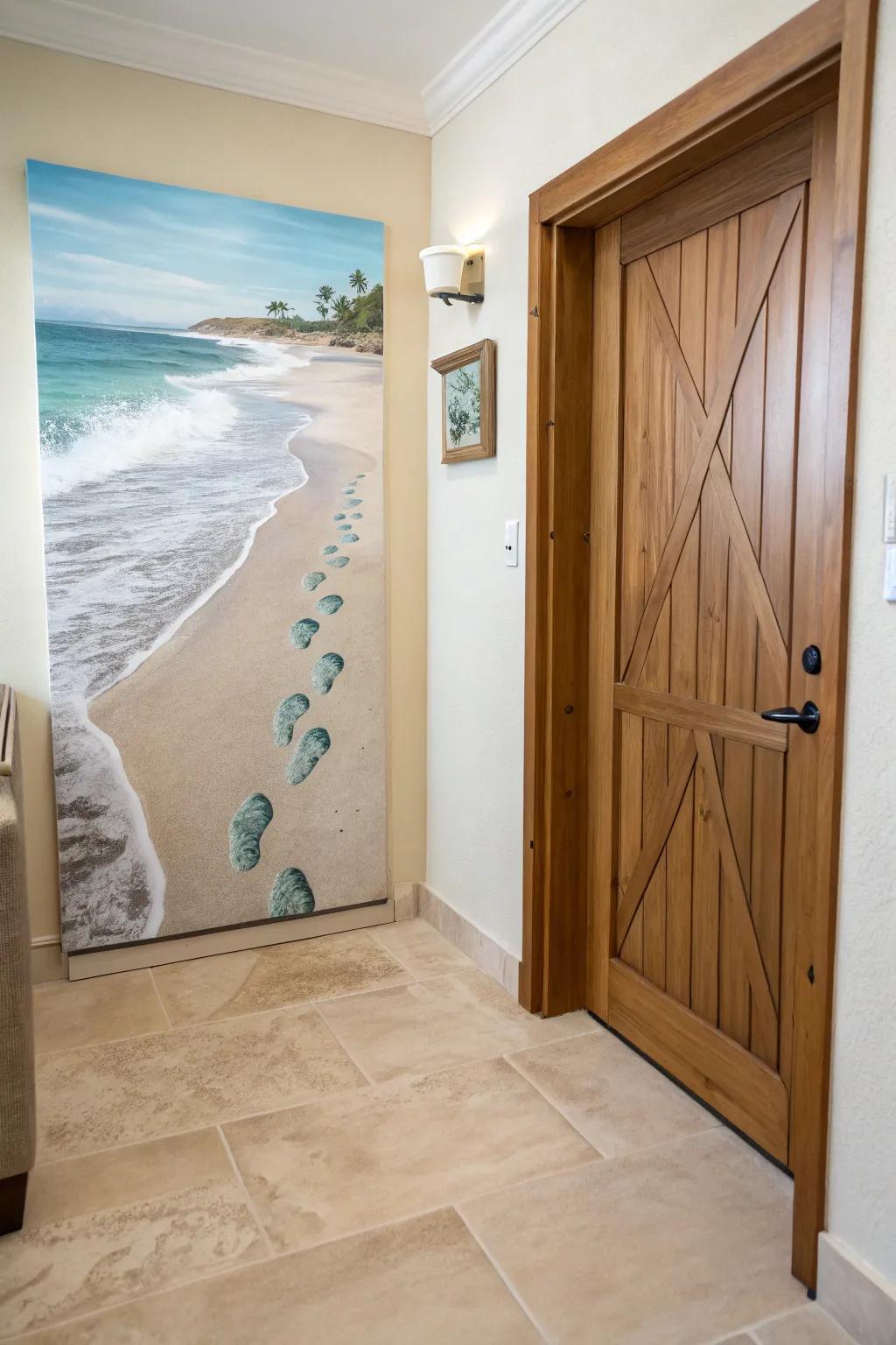 Footprints on water art adds a calming welcome in your entrance.