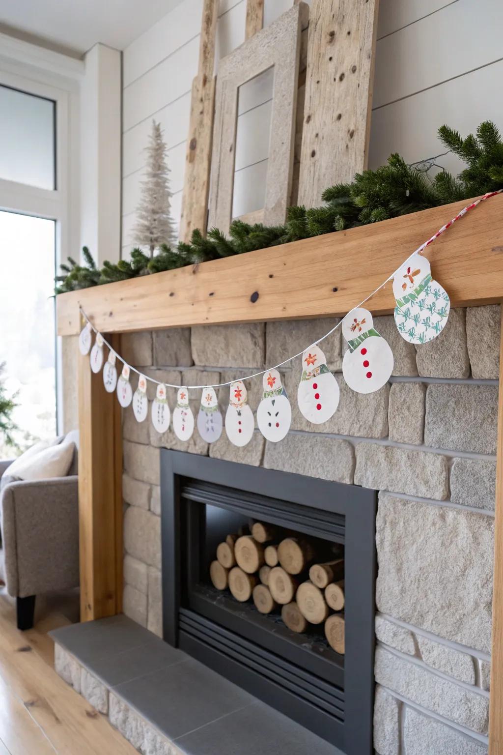 Enhance your holiday decorations using a captivating snowman garland, blending Scandinavian simplicity with Boho style.