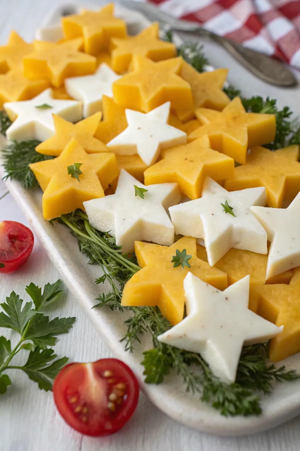 Star-shaped cheese bites for a festive touch.