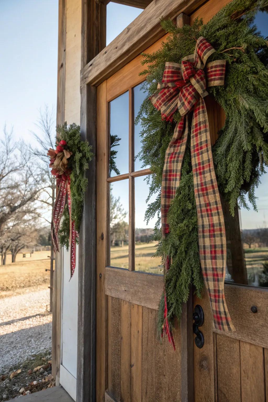 Plaid ribbon gives this swag a cozy touch.