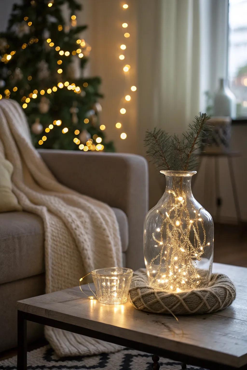 Enchanting luminescence: miniature electric lights establish a bewitching holiday atmosphere.