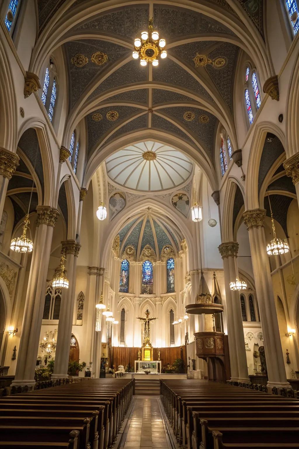 Lighting that accentuates the sanctuary's architectural beauty.