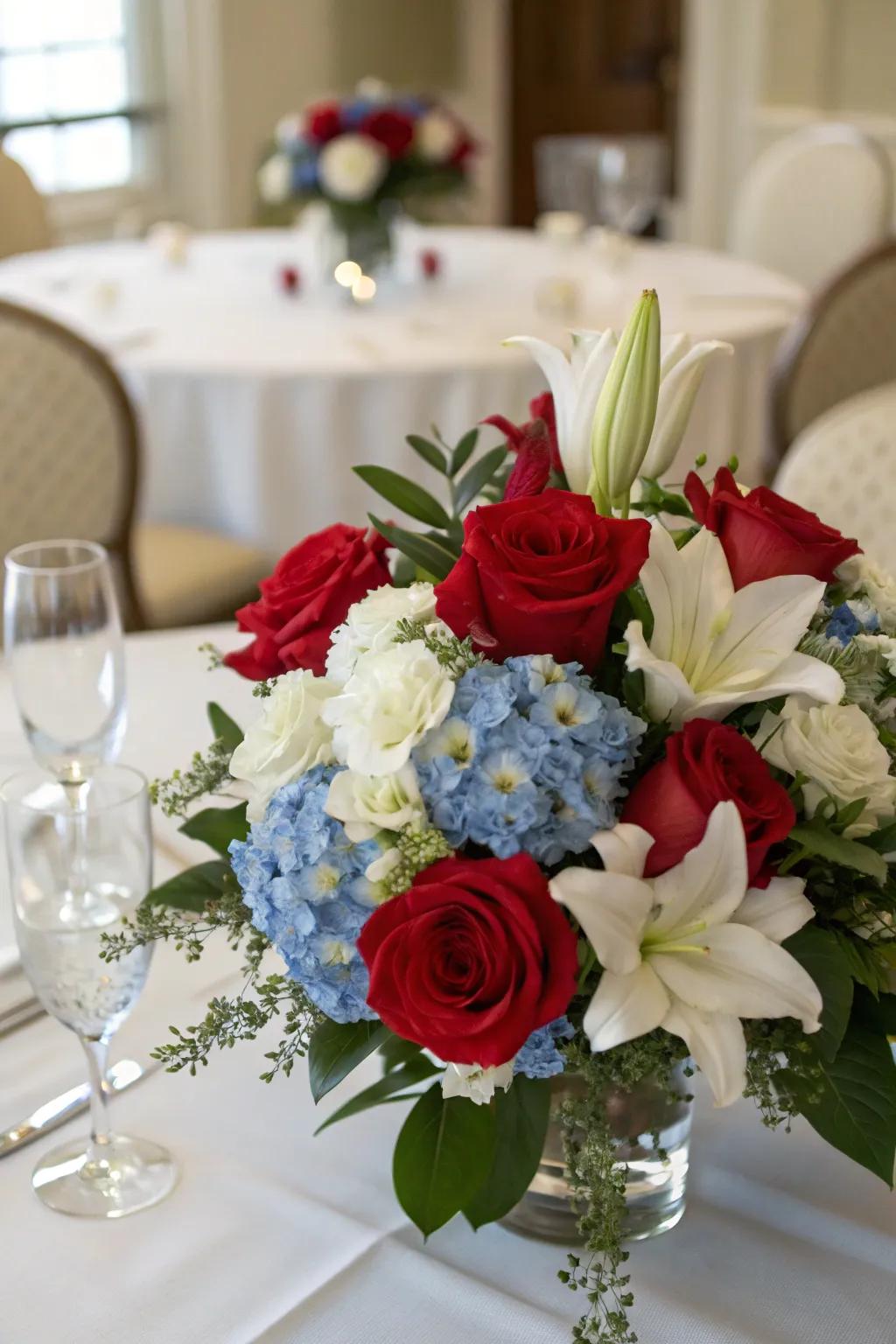 Elegant floral arrangements enhance the festive ambiance.