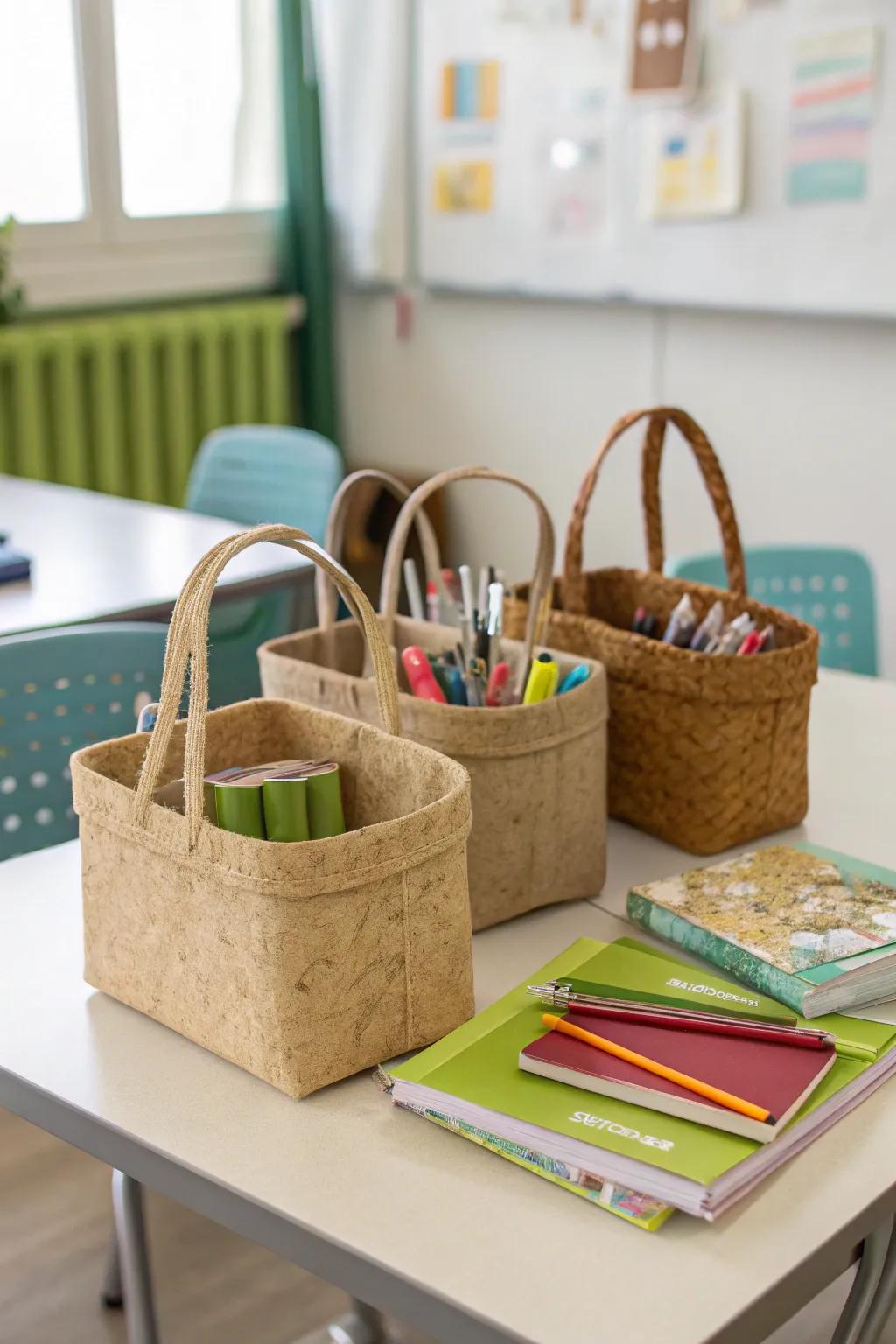 Eco-conscious organizers for a sustainable classroom