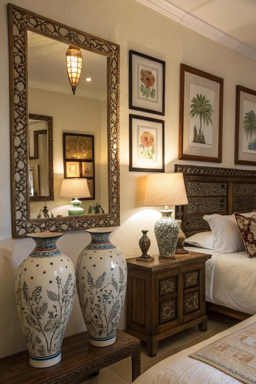 Decorative touches personalize and enrich the bedroom.