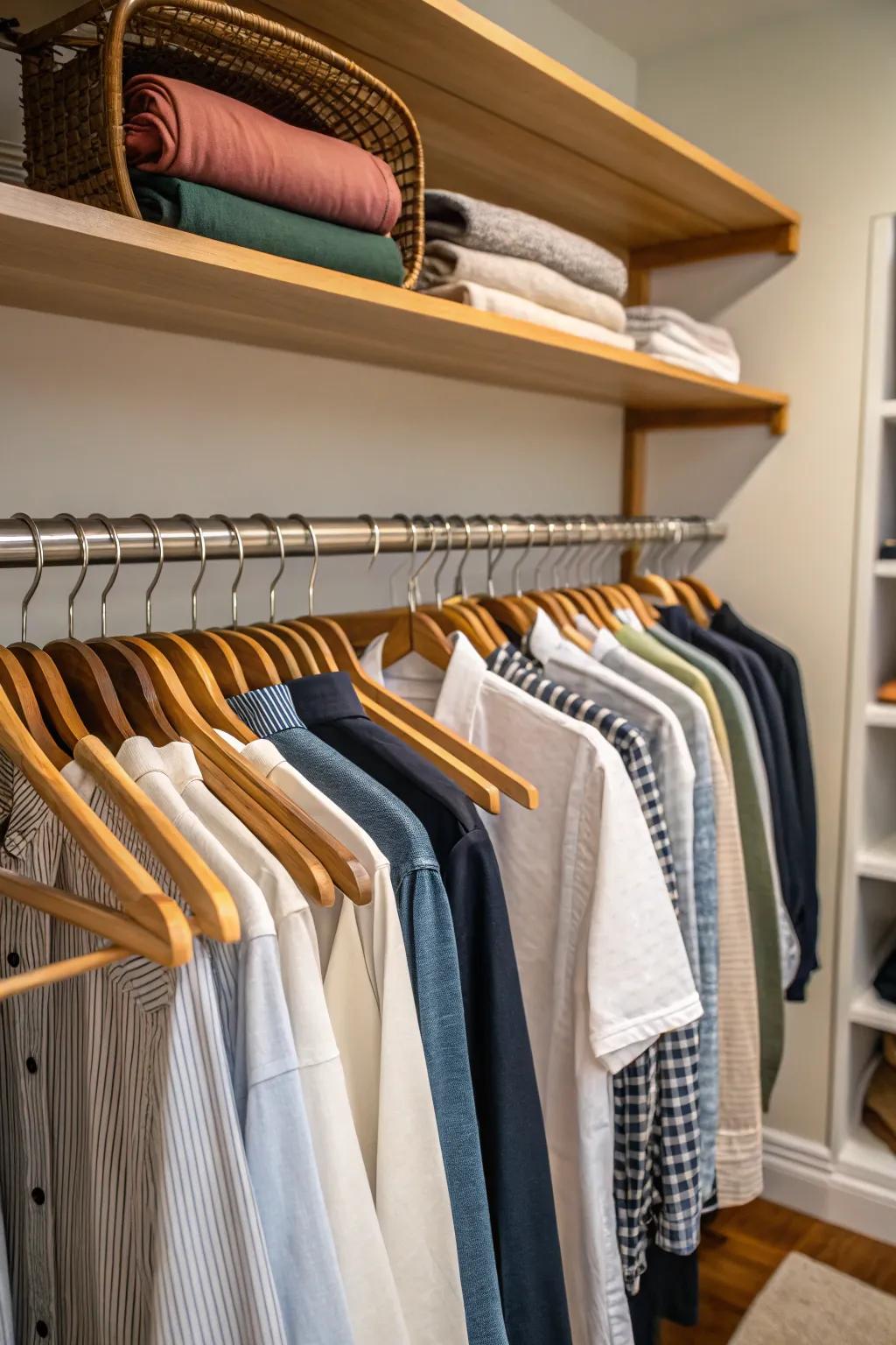 Hardwood beams bring a timeless elegance to closet environments.