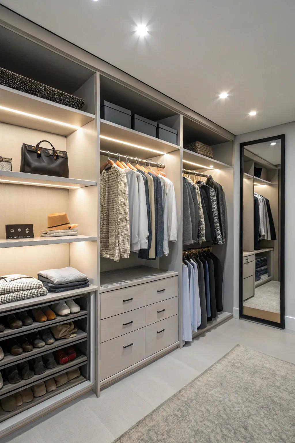Integrated wardrobes offer custom-made storage solutions.