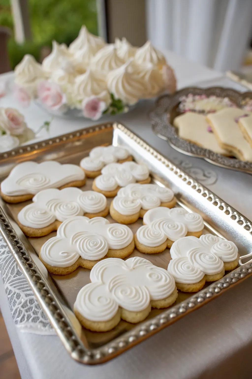 Scrumptious sky-shaped biscuits enhance the baby shower, offering a thematic and sugary touch.
