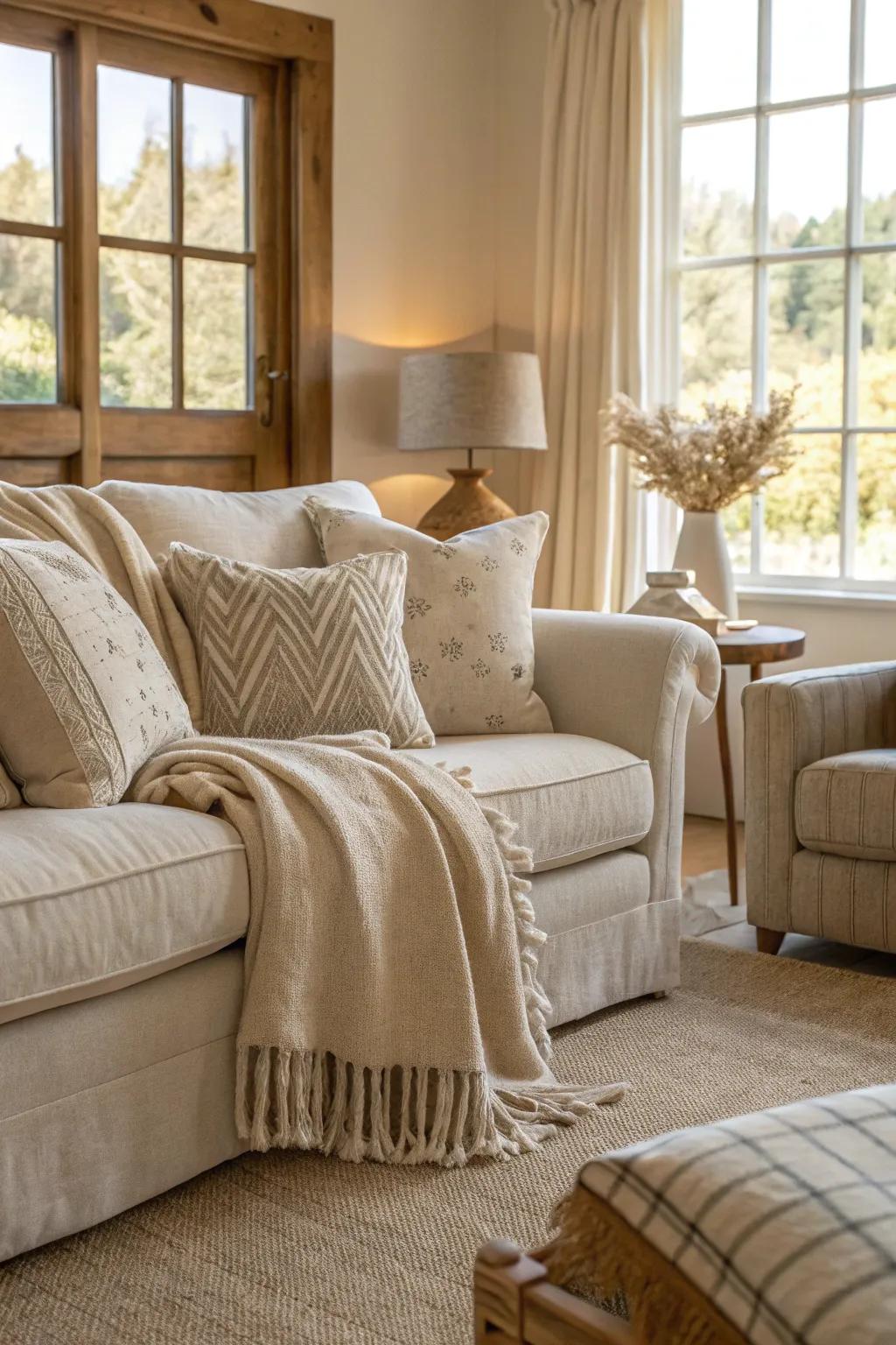 A living space enhanced by the sophistication of linen fabrics.