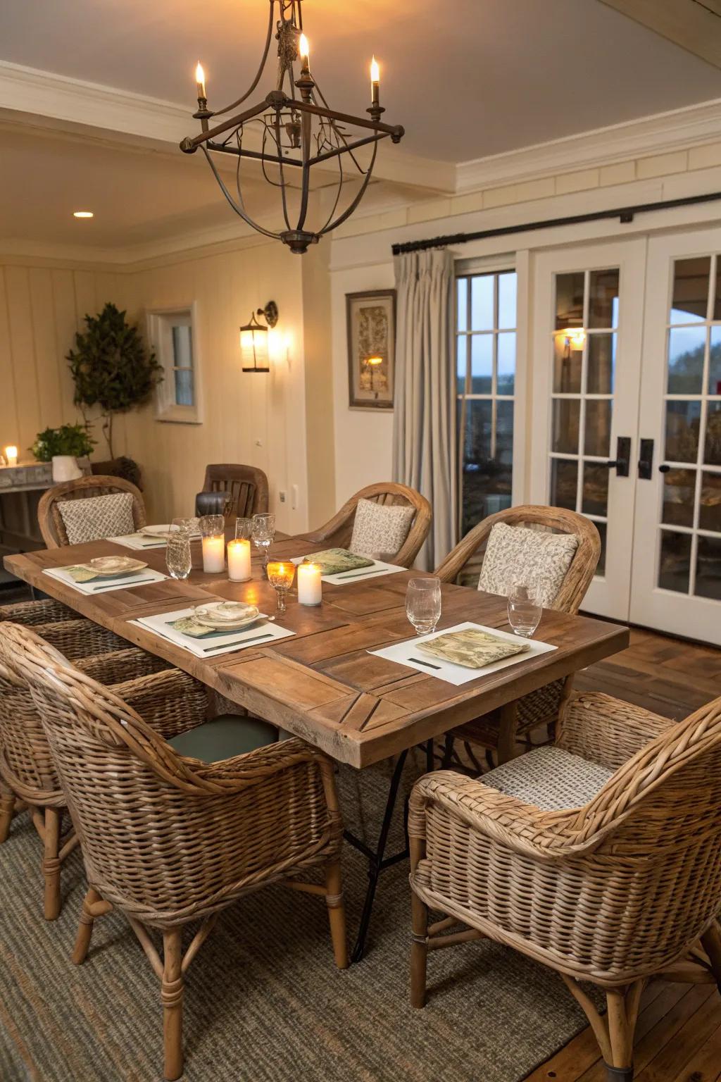 Casual, weathered furniture enhances the relaxed coastal ambiance.