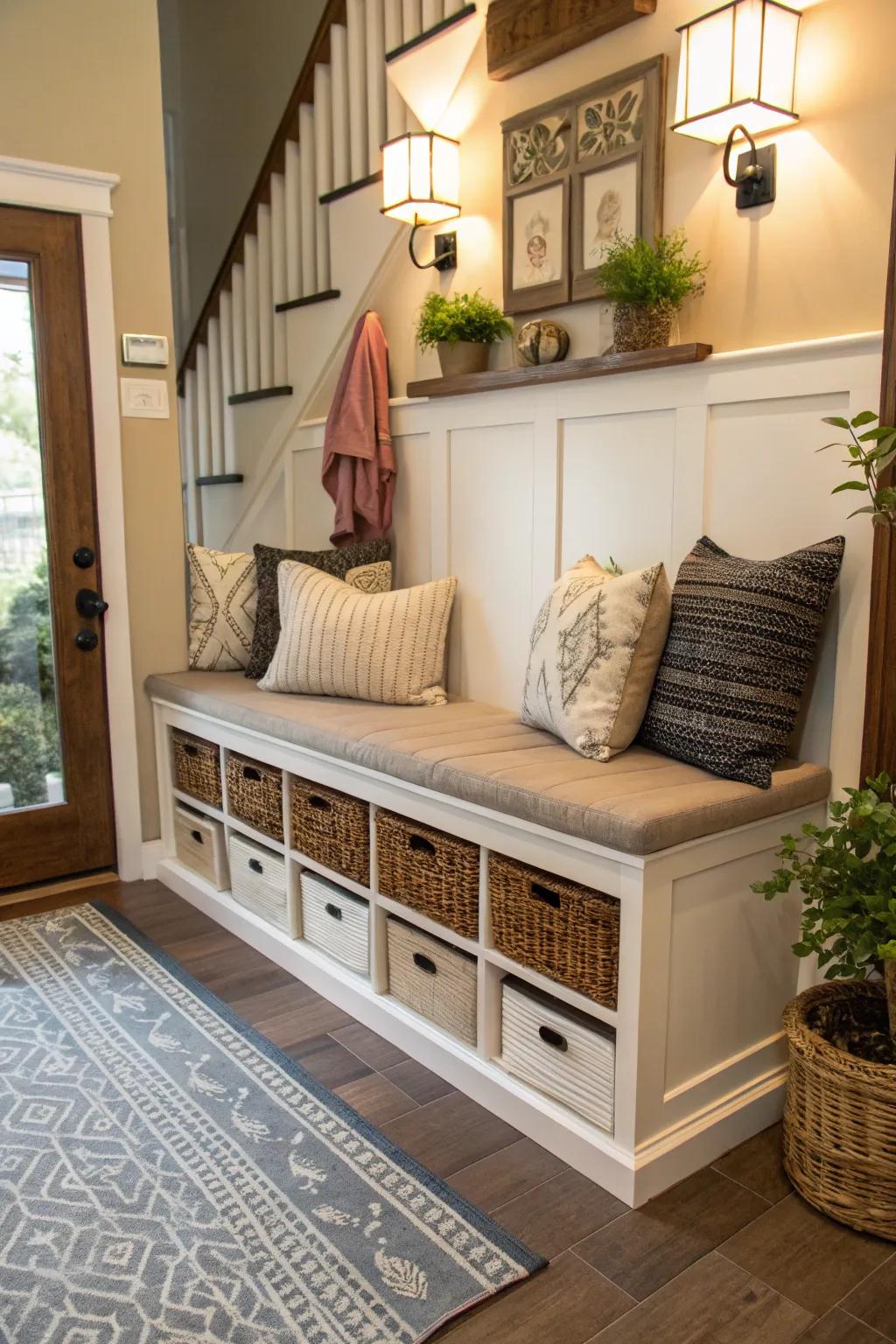 This storage bench is both stylish and practical.