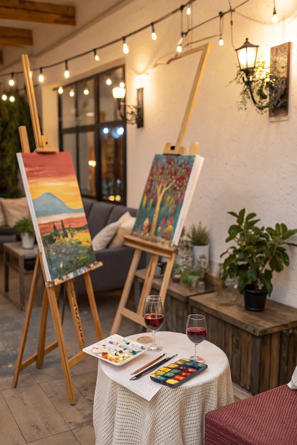 A painting and sipping setup ready for creative expression.