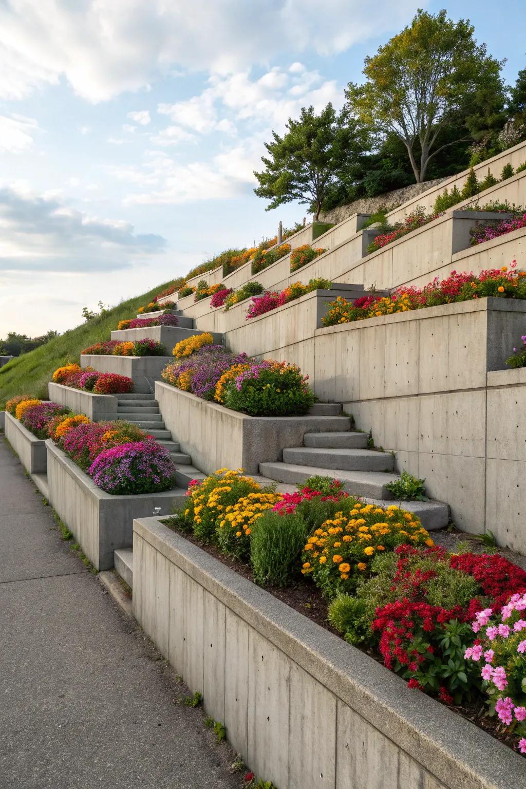 Staggered structures render inclines more functional and attractive.