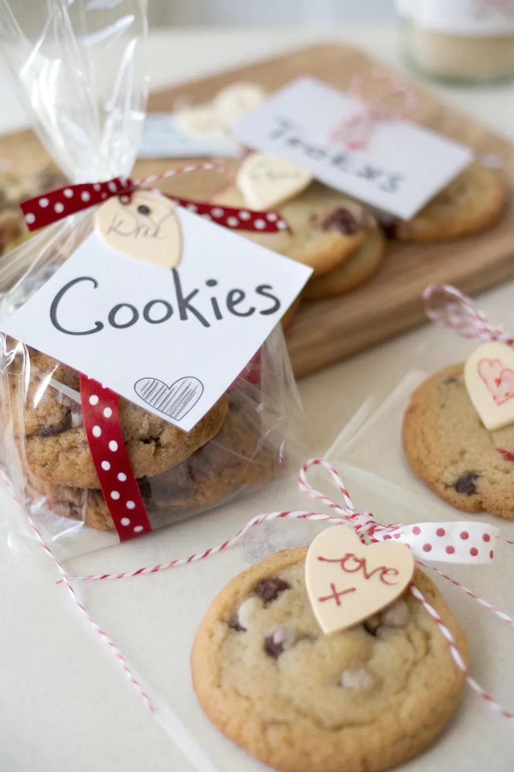 Individualized labels contribute a heartfelt sentiment to cookie presents.
