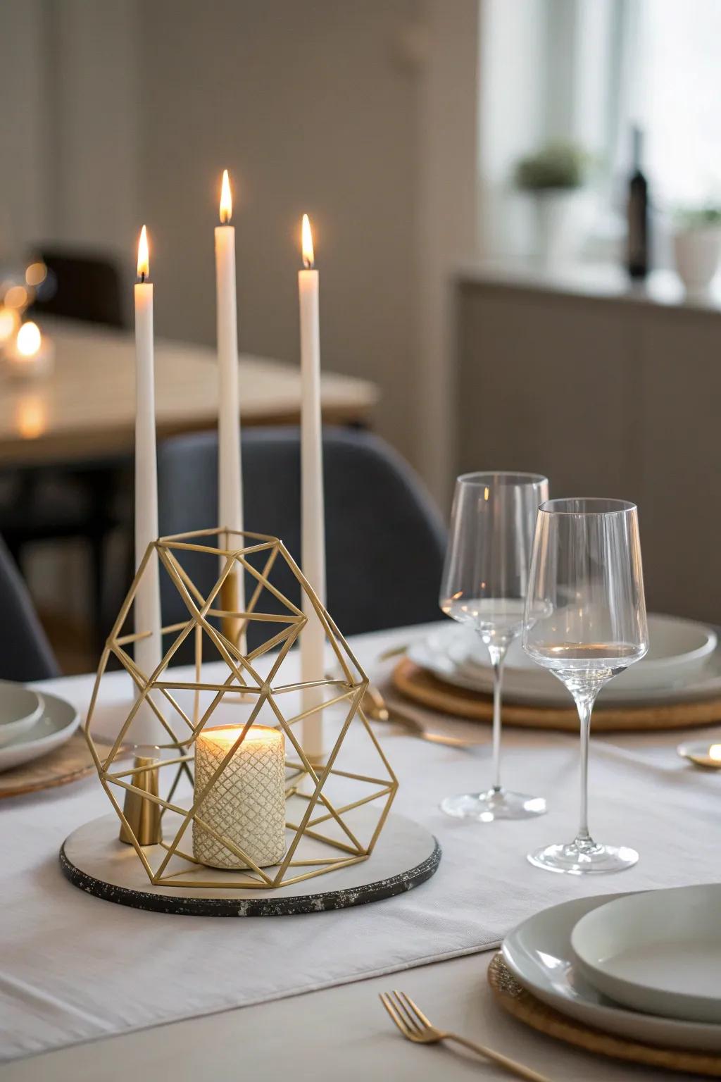 Angular wax designs imbue a sense of modern elegance.