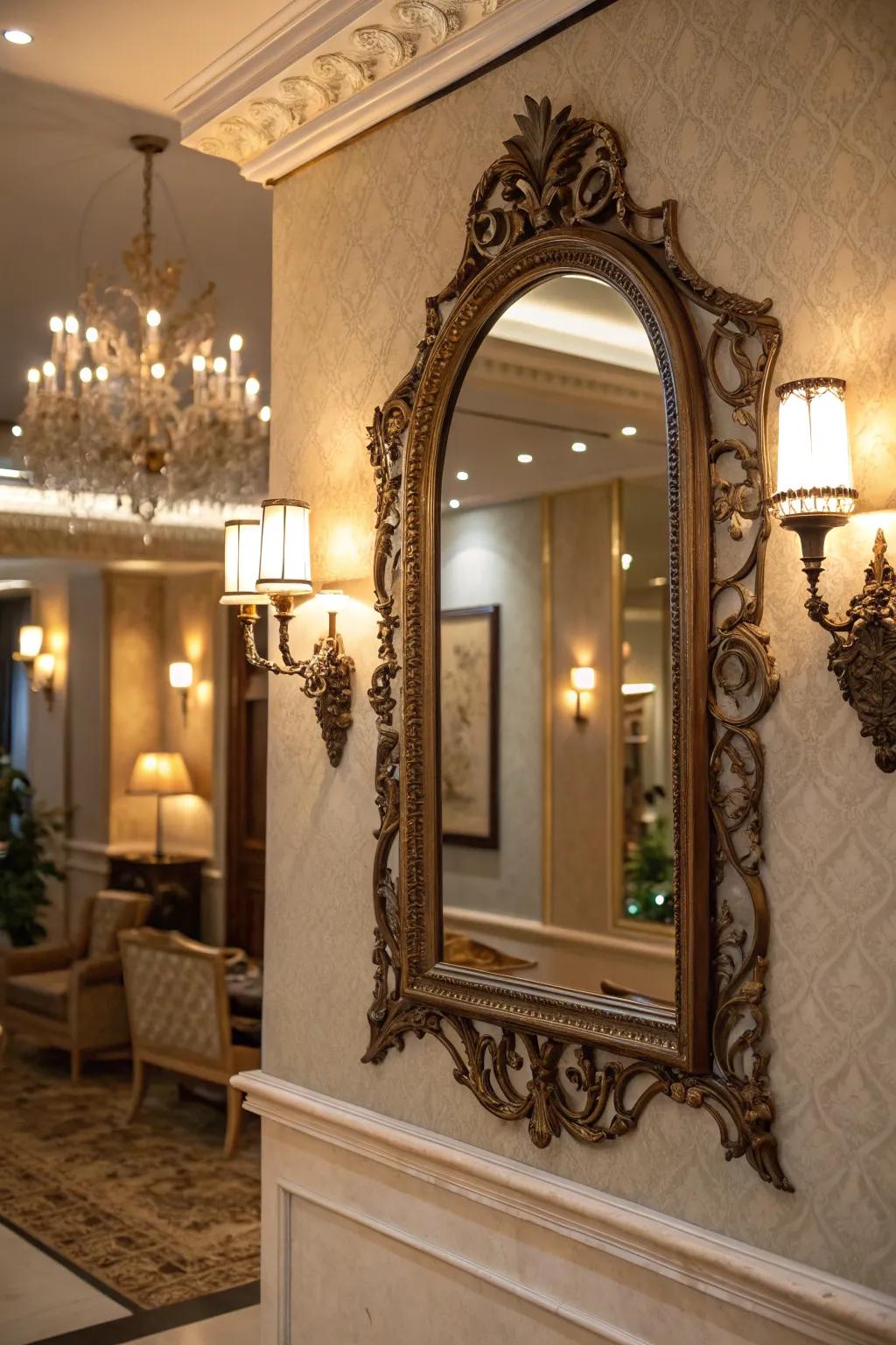 Mirrors enhance light and add elegance.