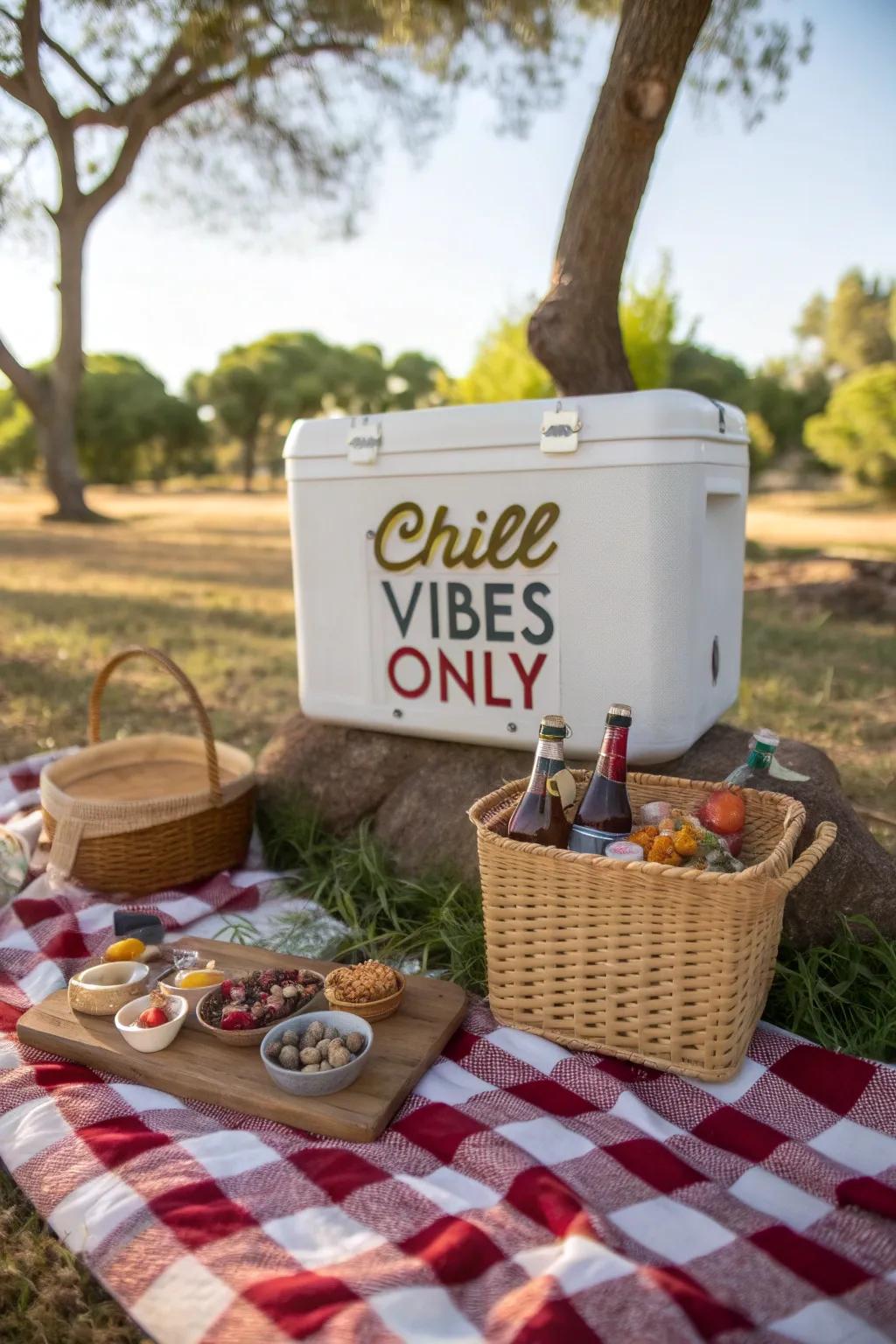 A cooler radiating good vibes with a custom message.