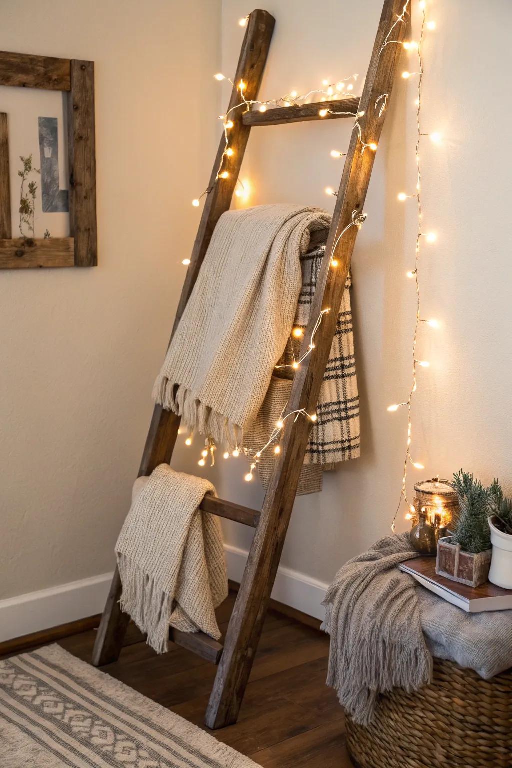 Incorporate allure and utility via an ornamental ladder nestled within your corner.