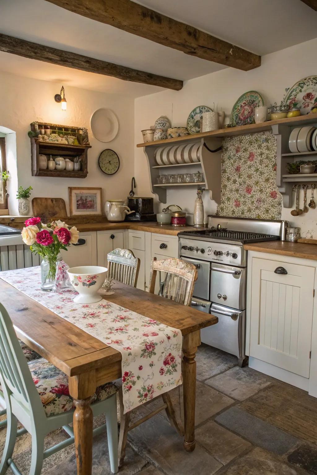 Vintage appeal meets modern-day convenience in this inviting cooking area.