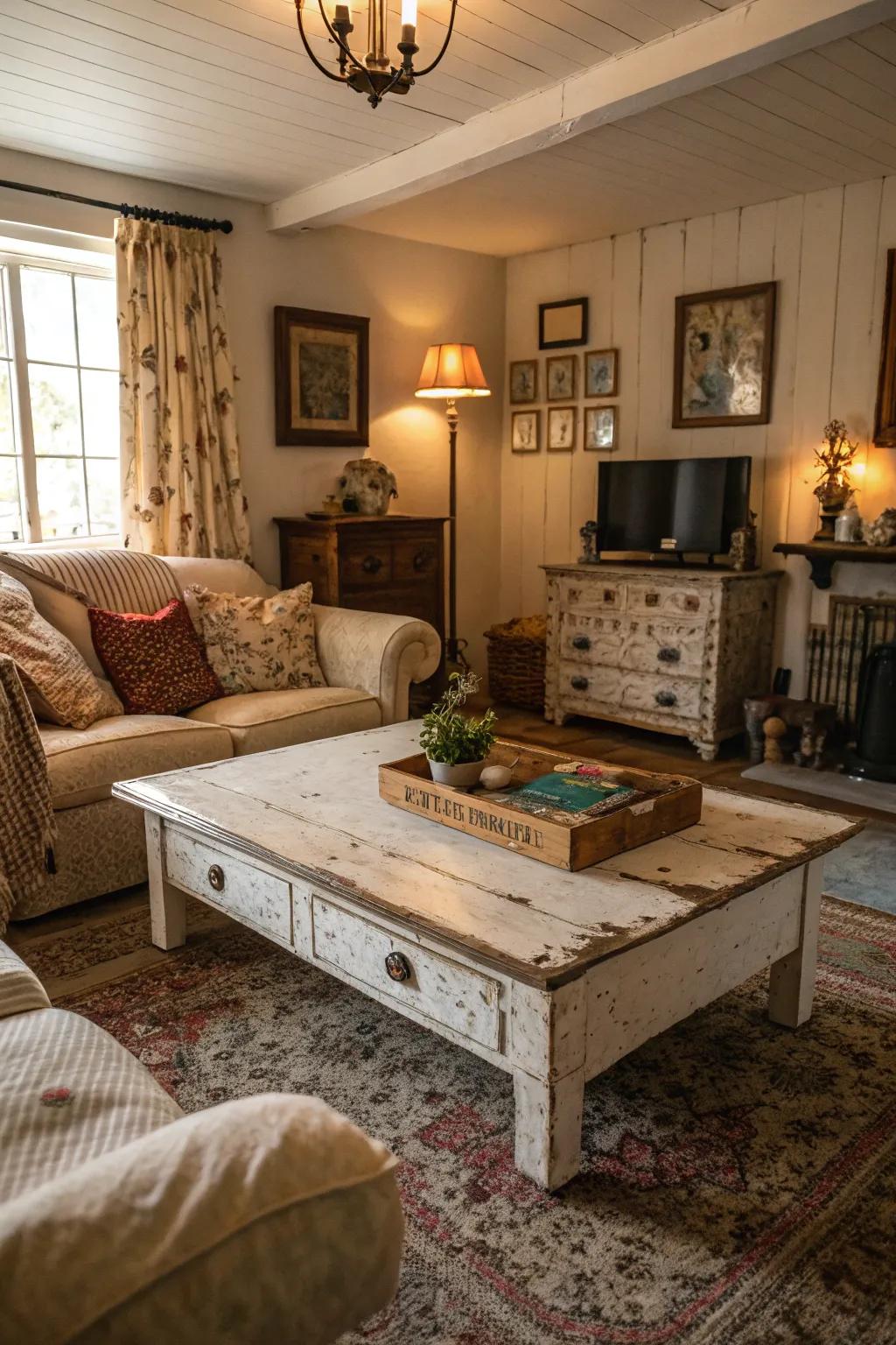 Vintage furniture adds character and history to the room.