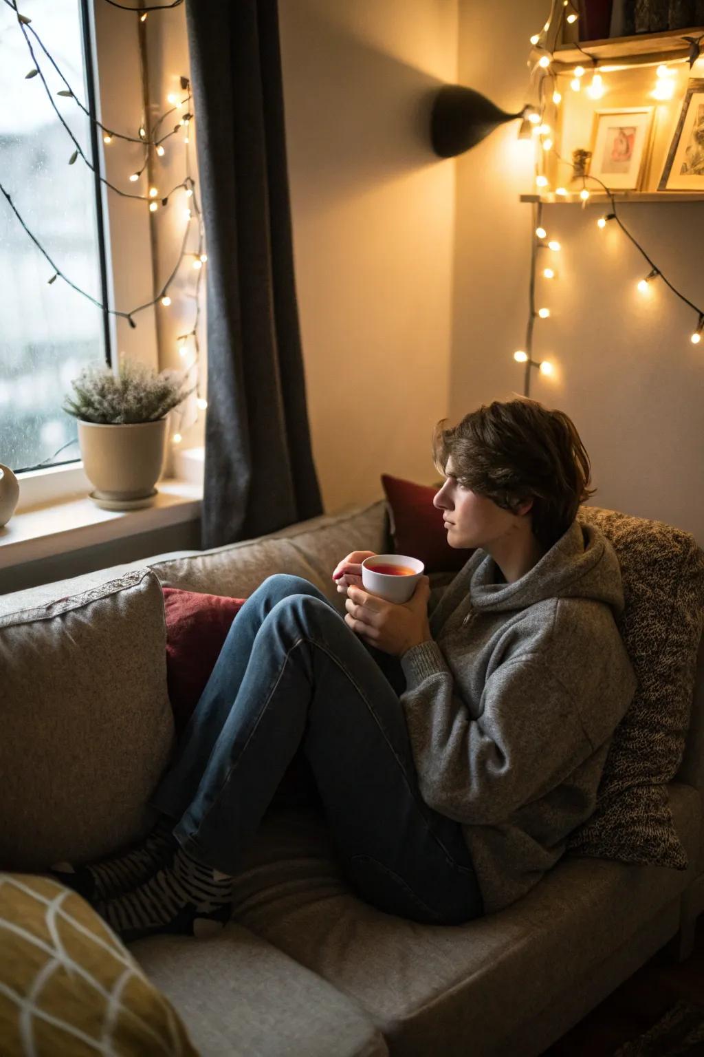 A contemplative nook, capturing both warmth and reflection in its serene ambiance.