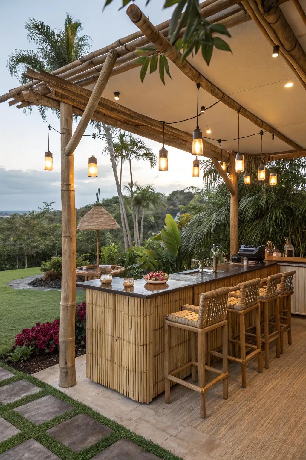 Transform your deck into an island paradise with a tiki bar vibe.