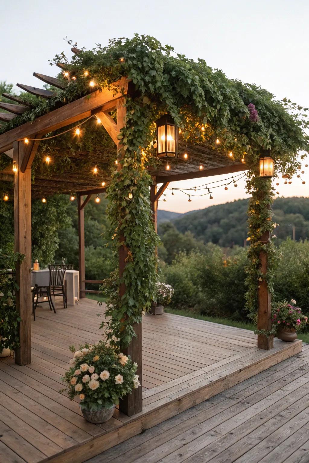 A nature-inspired wooden canopy that blends beautifully with the outdoors.