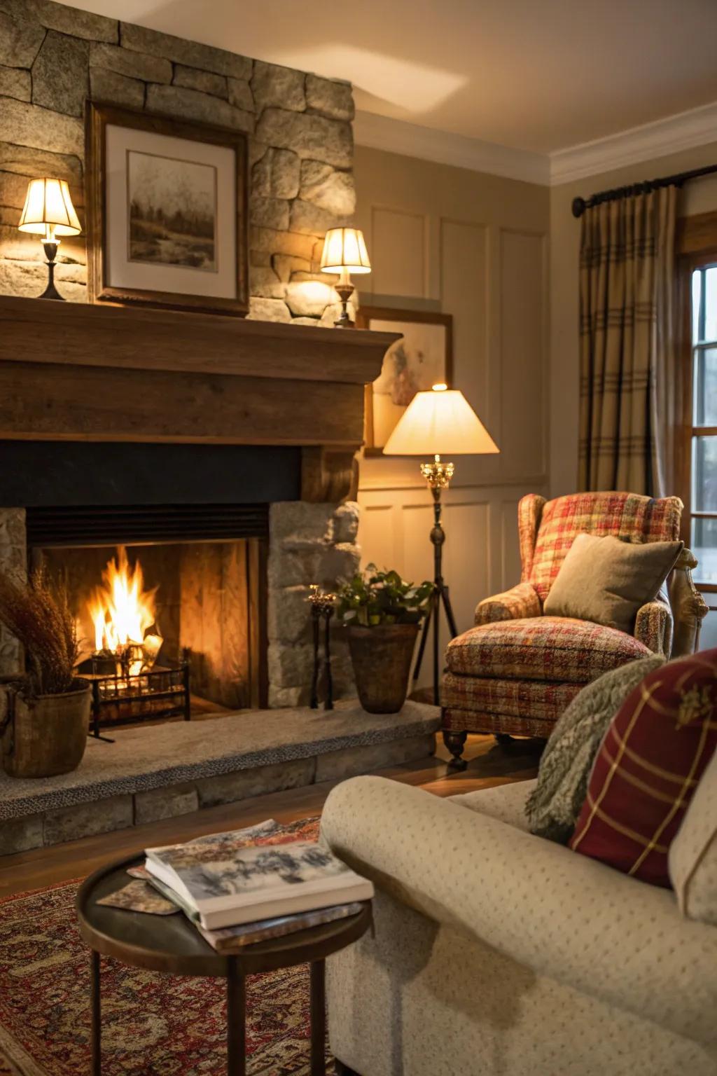 A hearth provides natural light for a welcoming atmosphere.