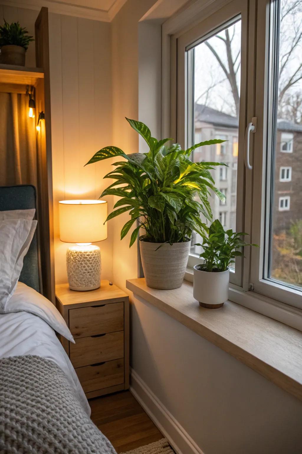 Houseplants fill small bedrooms with life and peace.