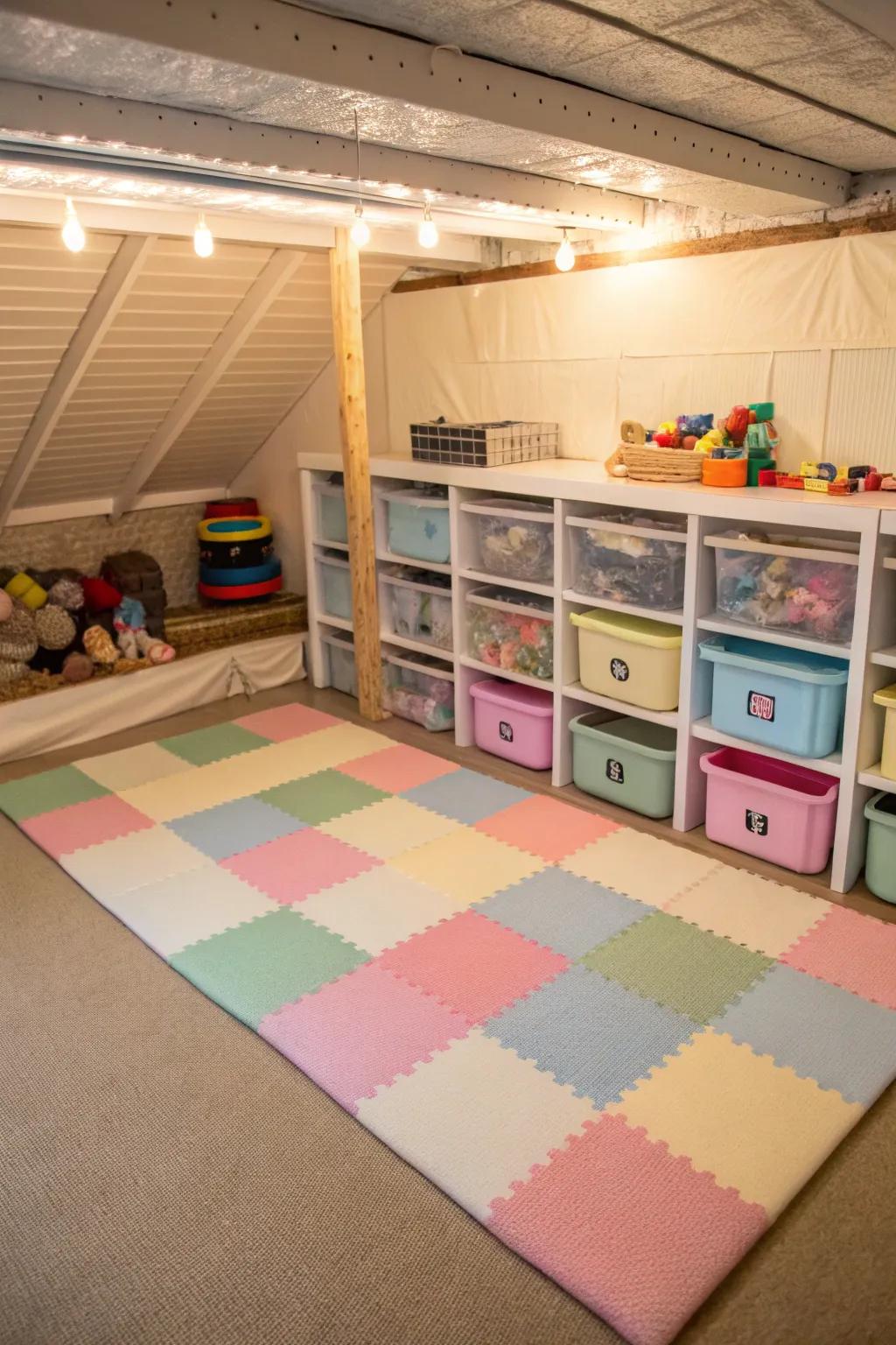 Convert a section of your crawl space into a playful nook for kids.