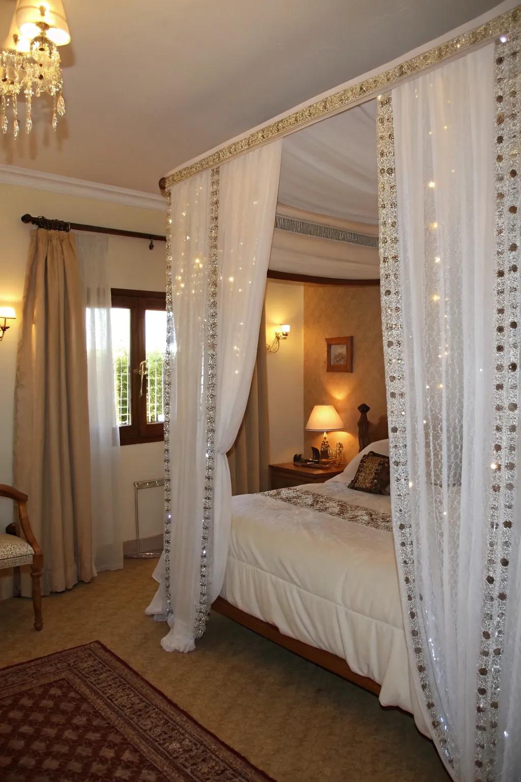 Bedroom curtains enhanced with elegant beaded <strong>details</strong>.&rdquo; loading=&rdquo;lazy&rdquo; class=&rdquo;pimg&rdquo;>
	</picture><figcaption>Bedroom curtains enhanced with elegant beaded <strong>details</strong>.</figcaption></figure>
<p>If you desire a touch of sparkle, beaded <strong>details</strong> can introduce shimmer and sophistication. I used shimmering beads on white drapes, turning a bedroom into a peaceful sanctuary.</p>
<h3>A few choices to try:</h3>
<ul class=