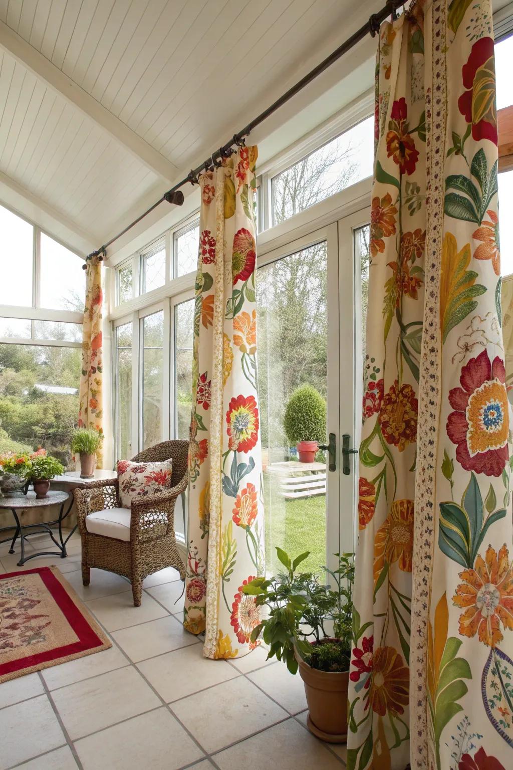 Patterned curtains can saturate your sunroom with a burst of personality.
