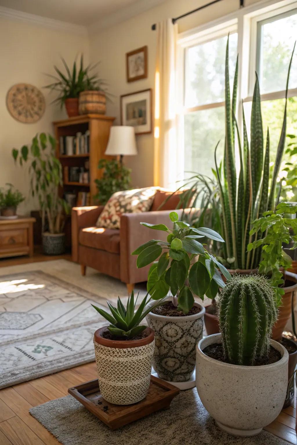 Greenery adding vibrancy to the living room.